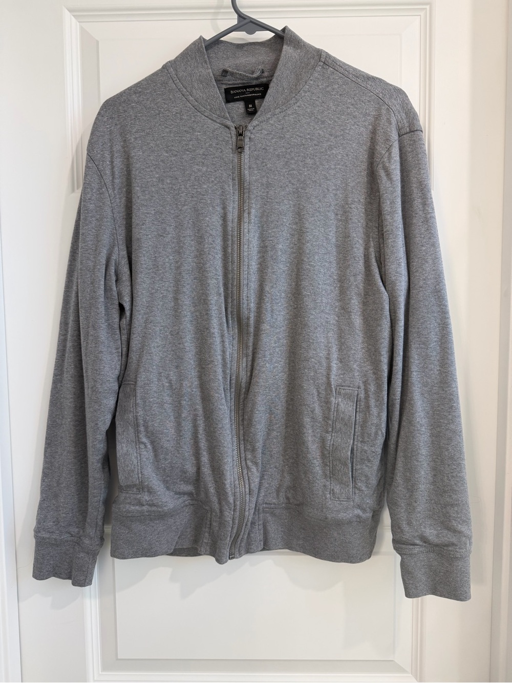 Banana Republic Men's Light Gray Zip-Up Bomber Sweater